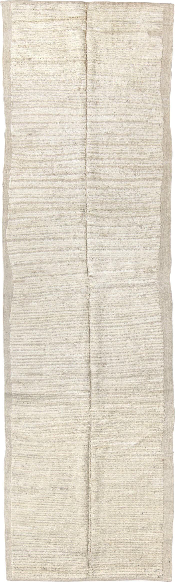 2' x 10' one-of-a-kind handmade vintage Tulu runner rug. Color palette: ivory, cream, taupe, beige, light gray, gray