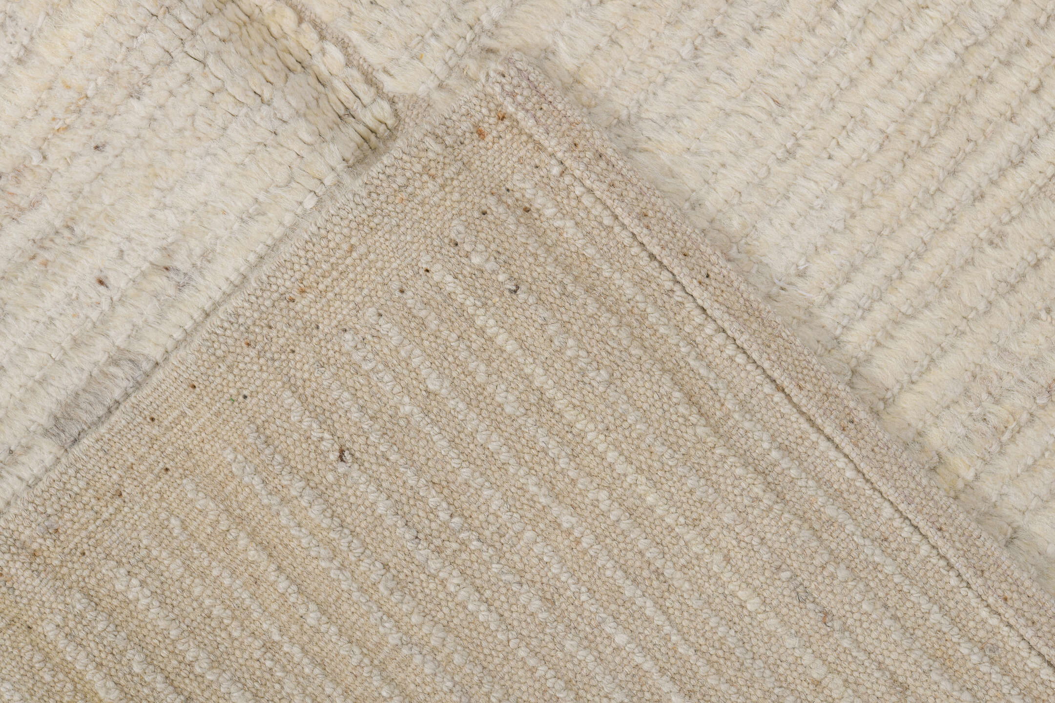 2' x 10' one-of-a-kind handmade vintage Tulu runner rug. Color palette: ivory, cream, taupe, beige, light gray, gray