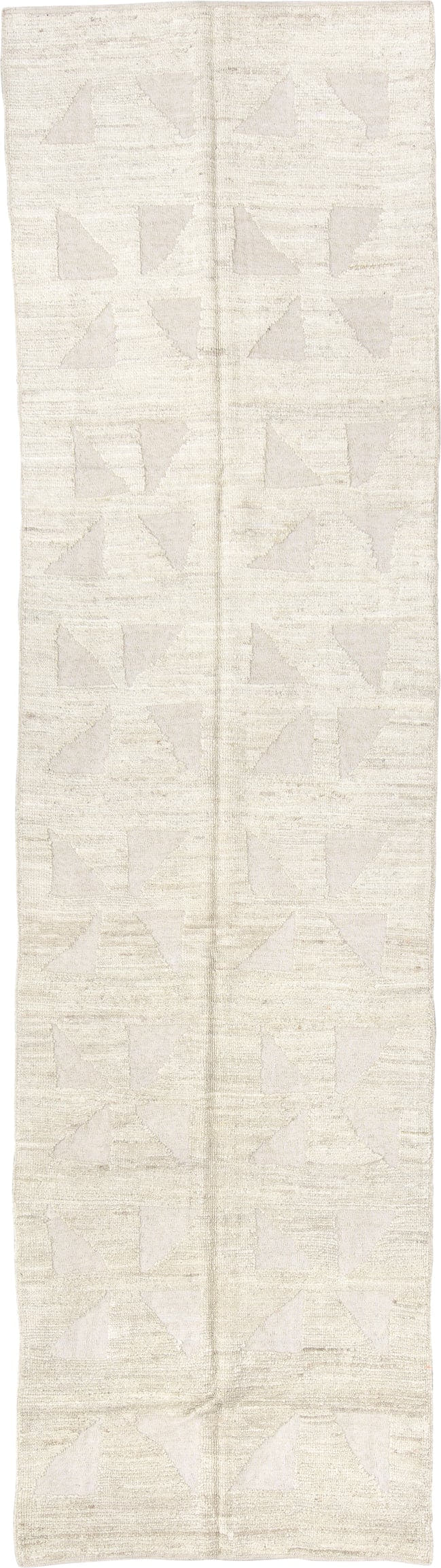3' x 11' one-of-a-kind handmade vintage Tulu runner rug. Color palette: ivory, cream, beige, taupe, gray