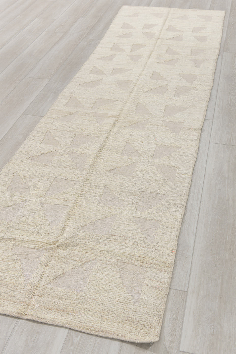3' x 11' one-of-a-kind handmade vintage Tulu runner rug. Color palette: ivory, cream, beige, taupe, gray