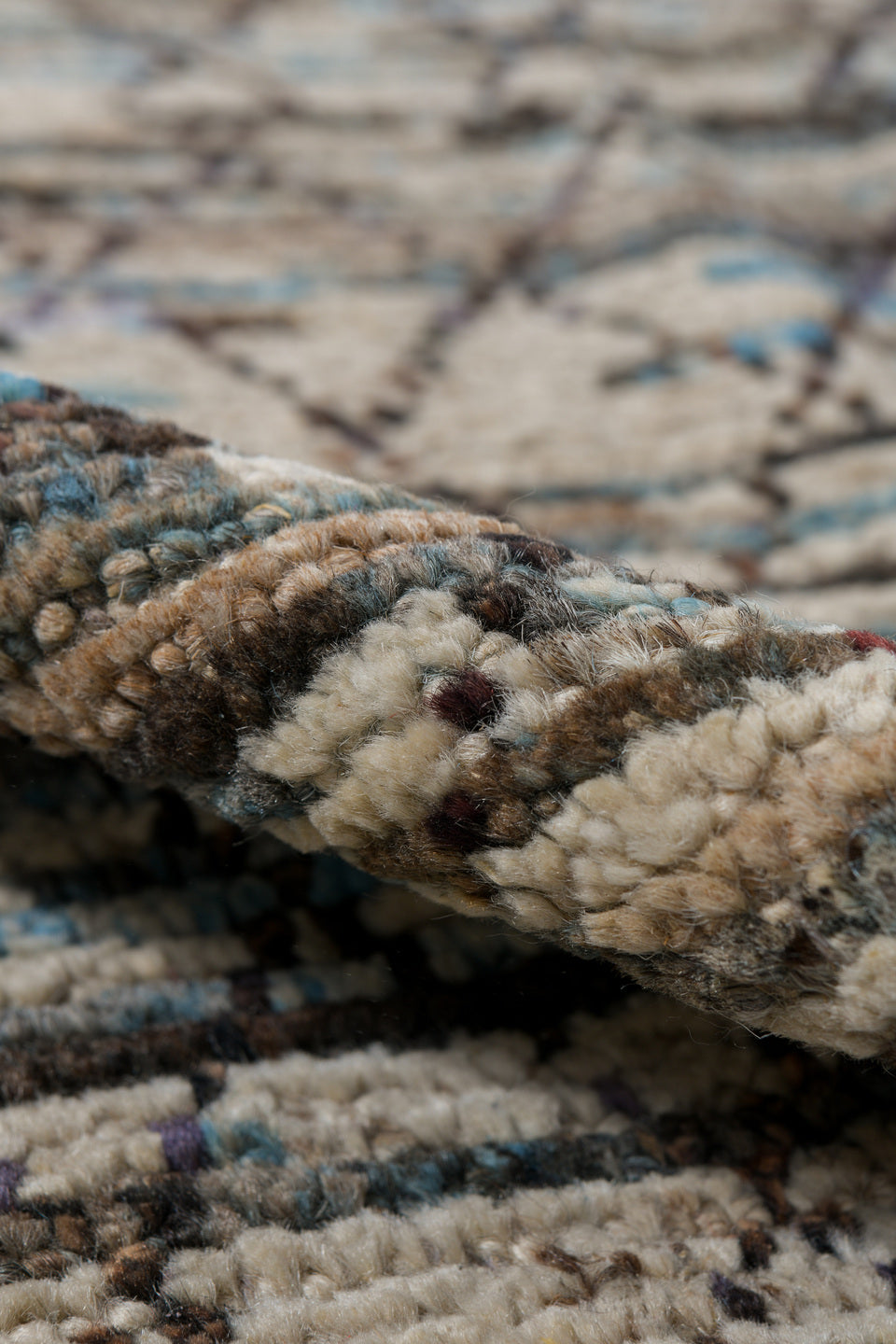 2' x 9' one-of-a-kind handmade vintage Tulu runner rug. Color palette: ivory, charcoal, sky_blue, taupe, gray, black