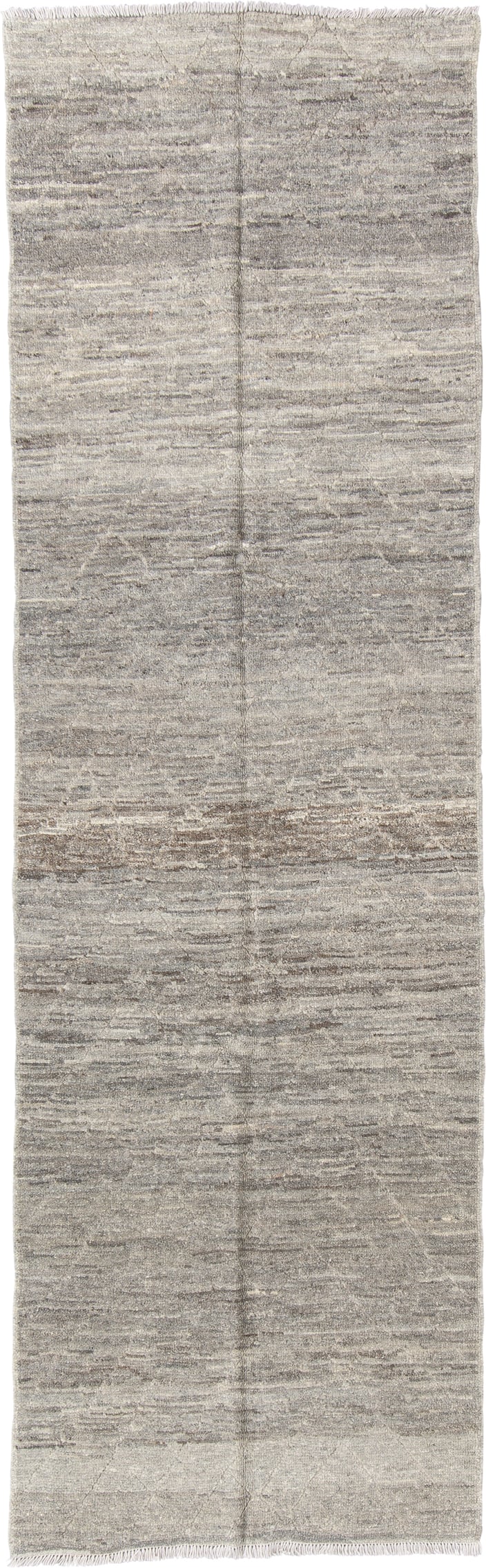 3' x 9' one-of-a-kind handmade vintage Tulu runner rug. Color palette: taupe, ivory, gray, cream, charcoal, beige, black