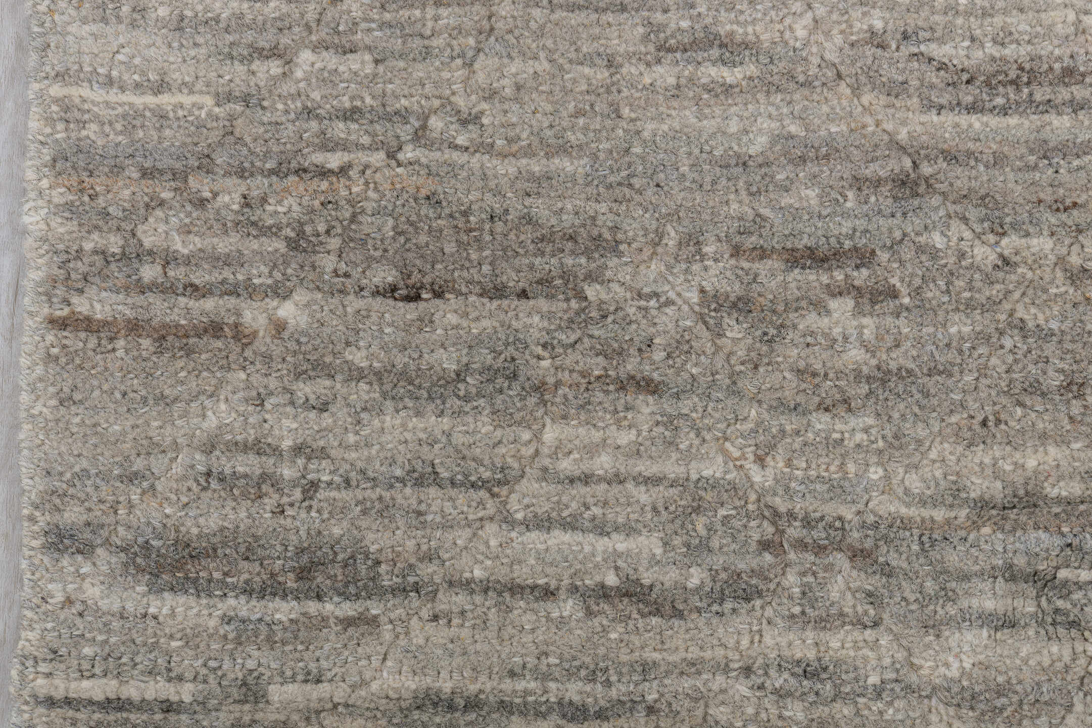 3' x 9' one-of-a-kind handmade vintage Tulu runner rug. Color palette: dim gray, gray, light gray, off-white, pink, silver