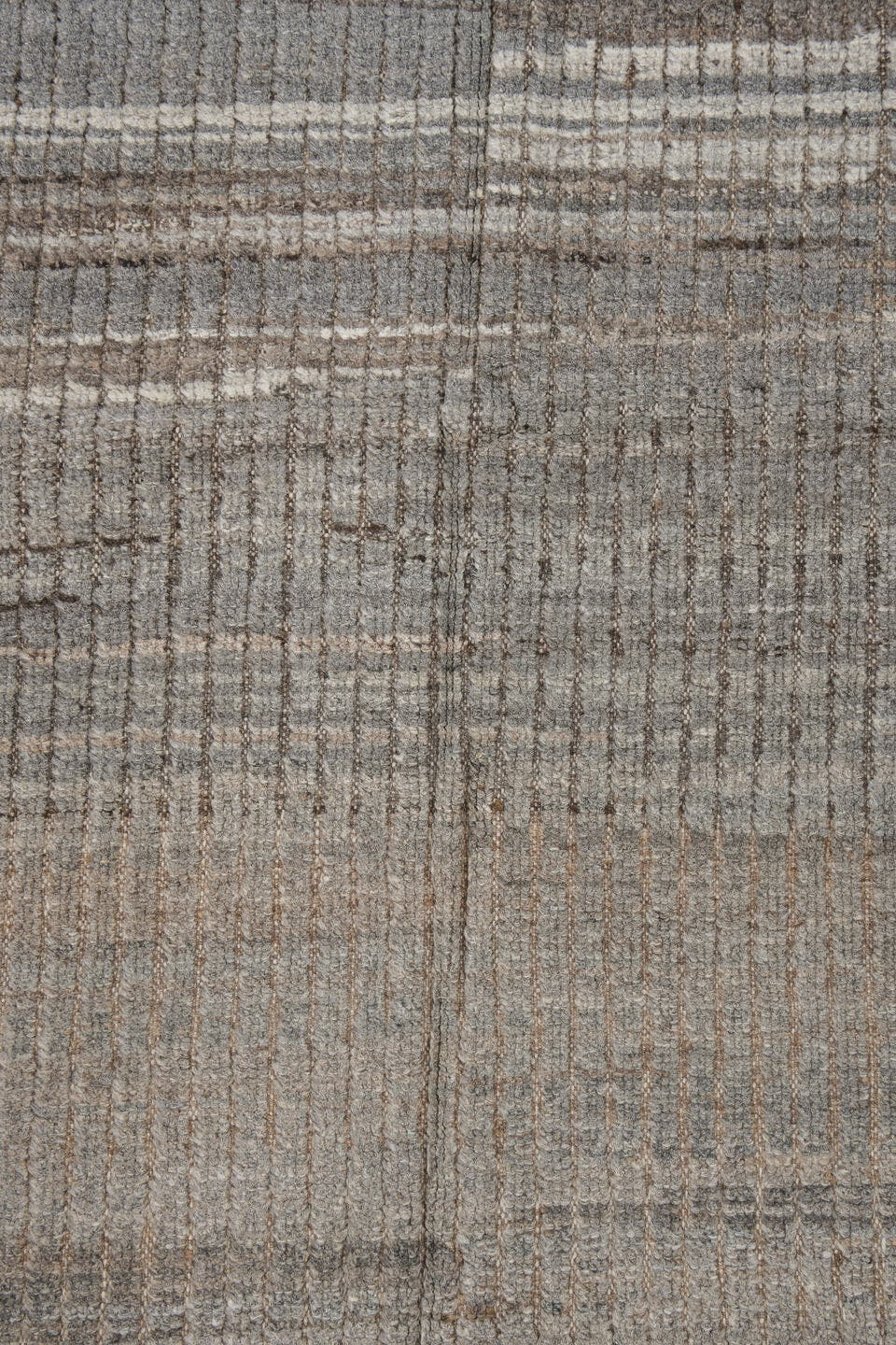 3' x 10' one-of-a-kind handmade vintage Tulu runner rug. Color palette: ivory, taupe, gray, brown, greige, beige