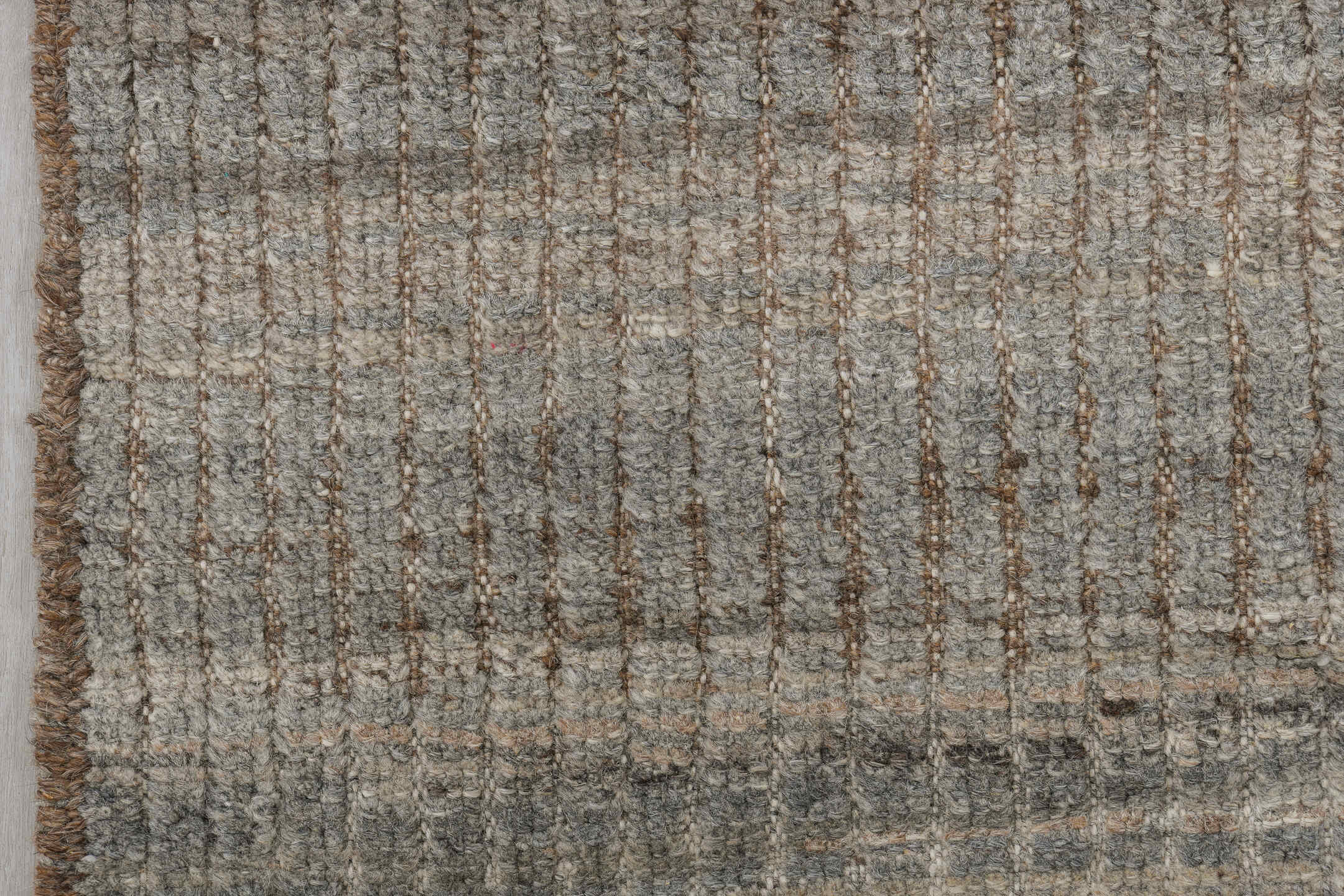 3' x 10' one-of-a-kind handmade vintage Tulu runner rug. Color palette: ivory, taupe, gray, brown, greige, beige