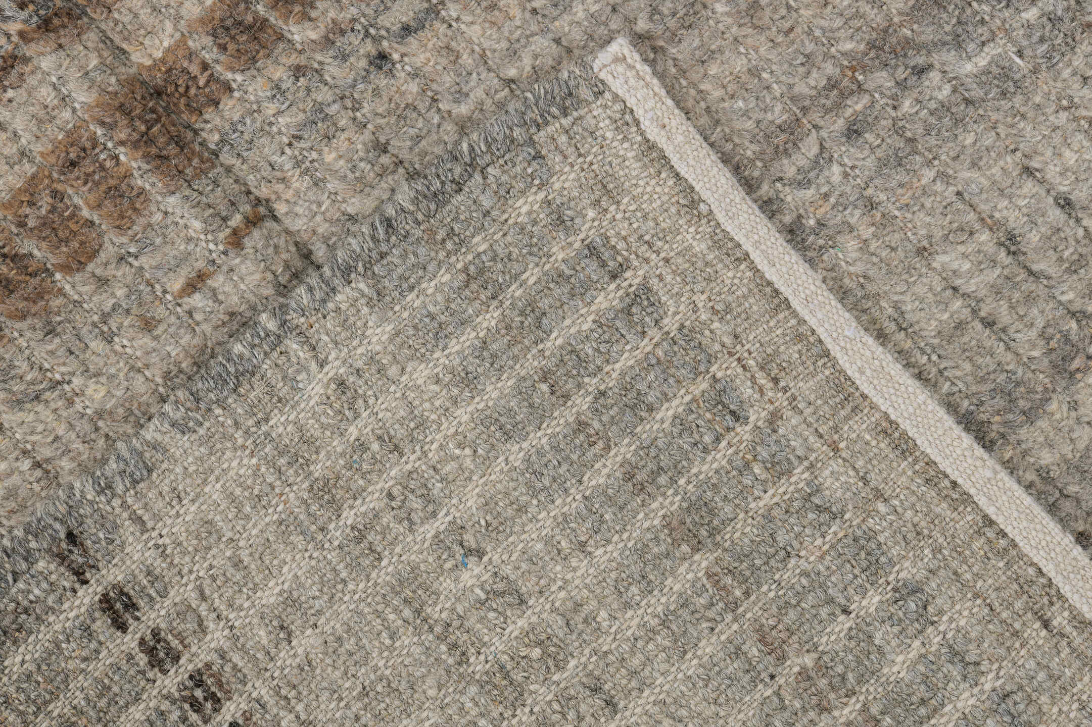 3' x 10' one-of-a-kind handmade vintage Tulu runner rug. Color palette: ivory, taupe, gray, brown, greige, beige