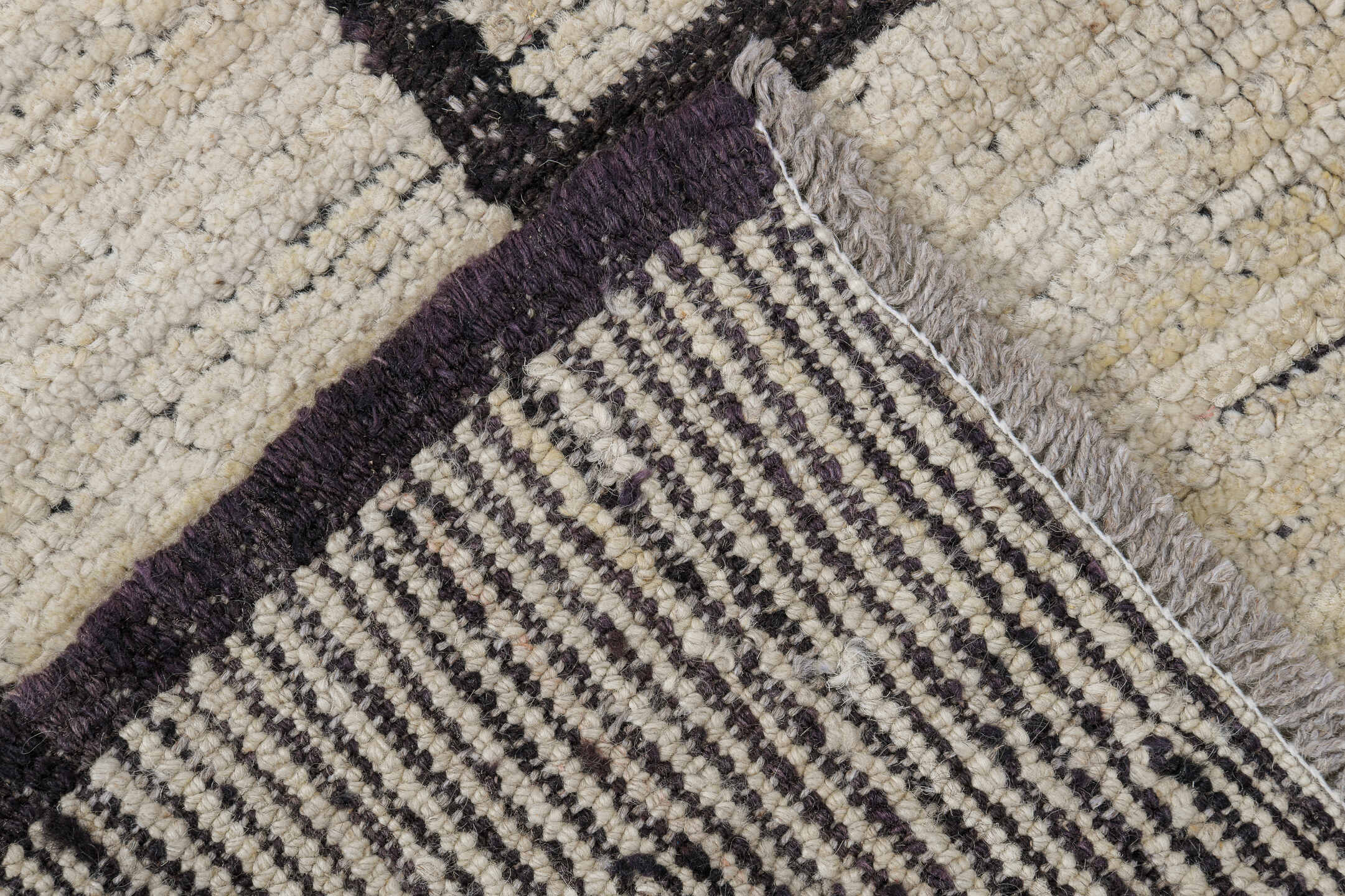 3' x 11' one-of-a-kind handmade vintage Tulu runner rug. Color palette: blue, gray, light gray, linen, off-white, old lace