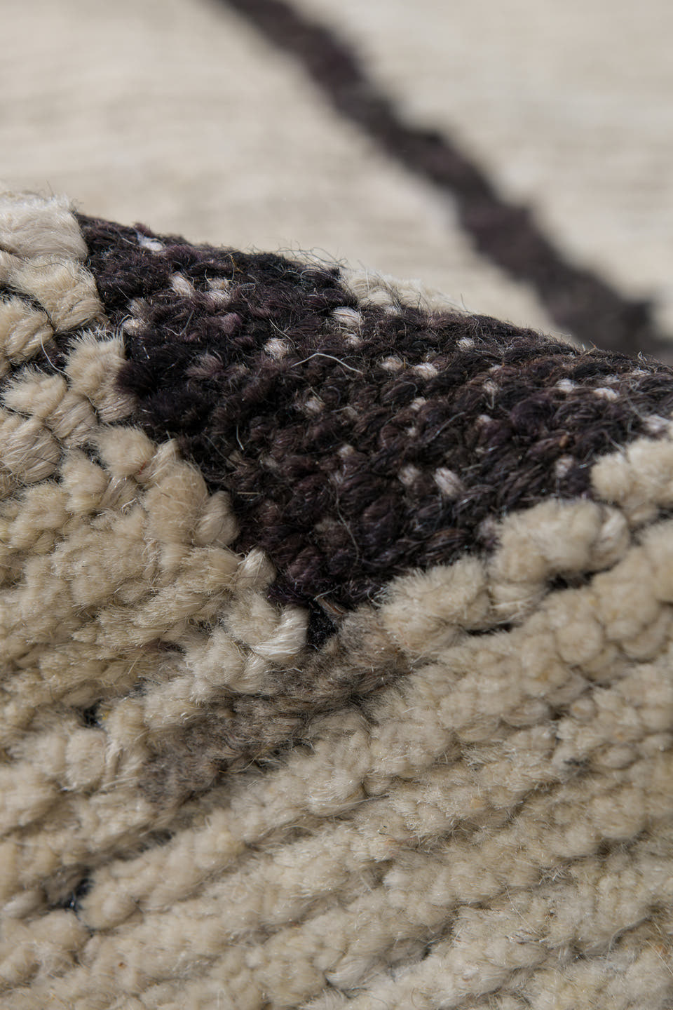 3' x 11' one-of-a-kind handmade vintage Tulu runner rug. Color palette: ivory, brown, charcoal, sky_blue, gray, black