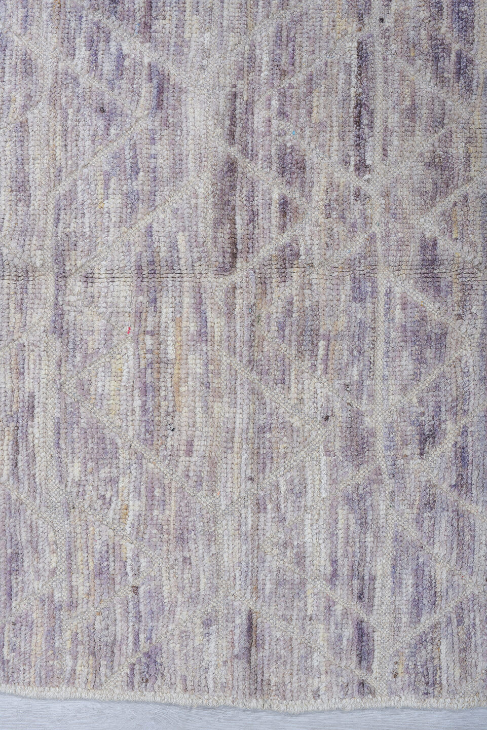 3' x 11' one-of-a-kind handmade vintage Tulu runner rug. Color palette: ivory, taupe, lavender, gray, greige, beige