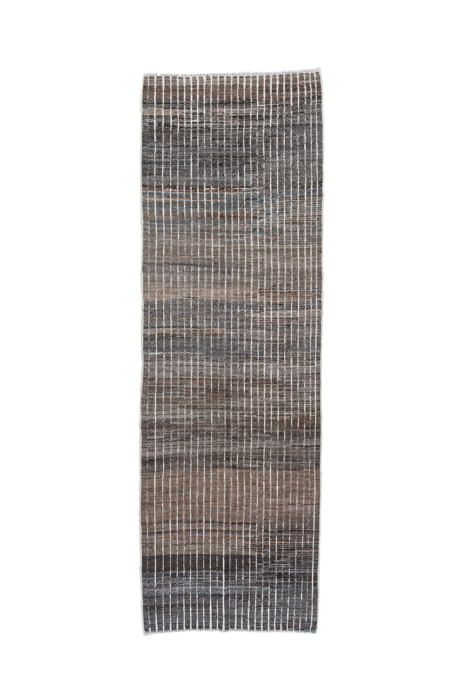3' x 9' one-of-a-kind handmade vintage Tulu runner rug. Color palette: black, blue, brown, charcoal, dark gray, dim gray