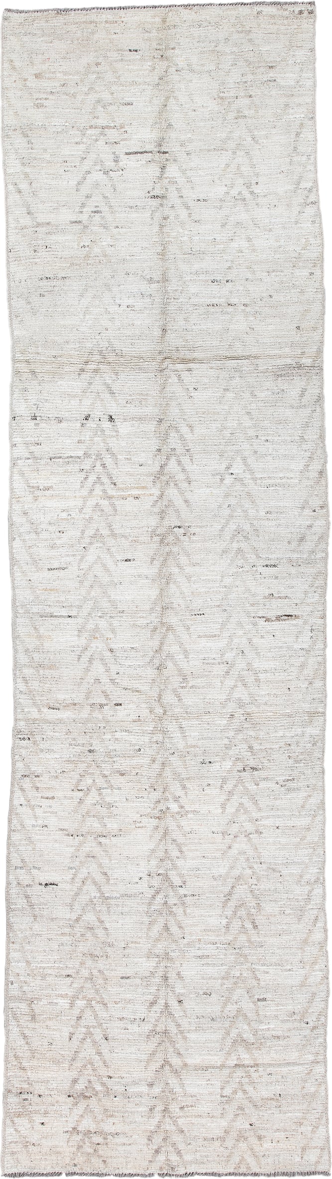 3' x 11' one-of-a-kind handmade vintage Tulu runner rug. Color palette: ivory, cream, taupe, beige, light gray, gray
