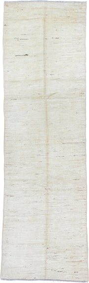 3' x 9' one-of-a-kind handmade vintage Tulu runner rug. Color palette: ivory, cream, beige, taupe, camel, gray