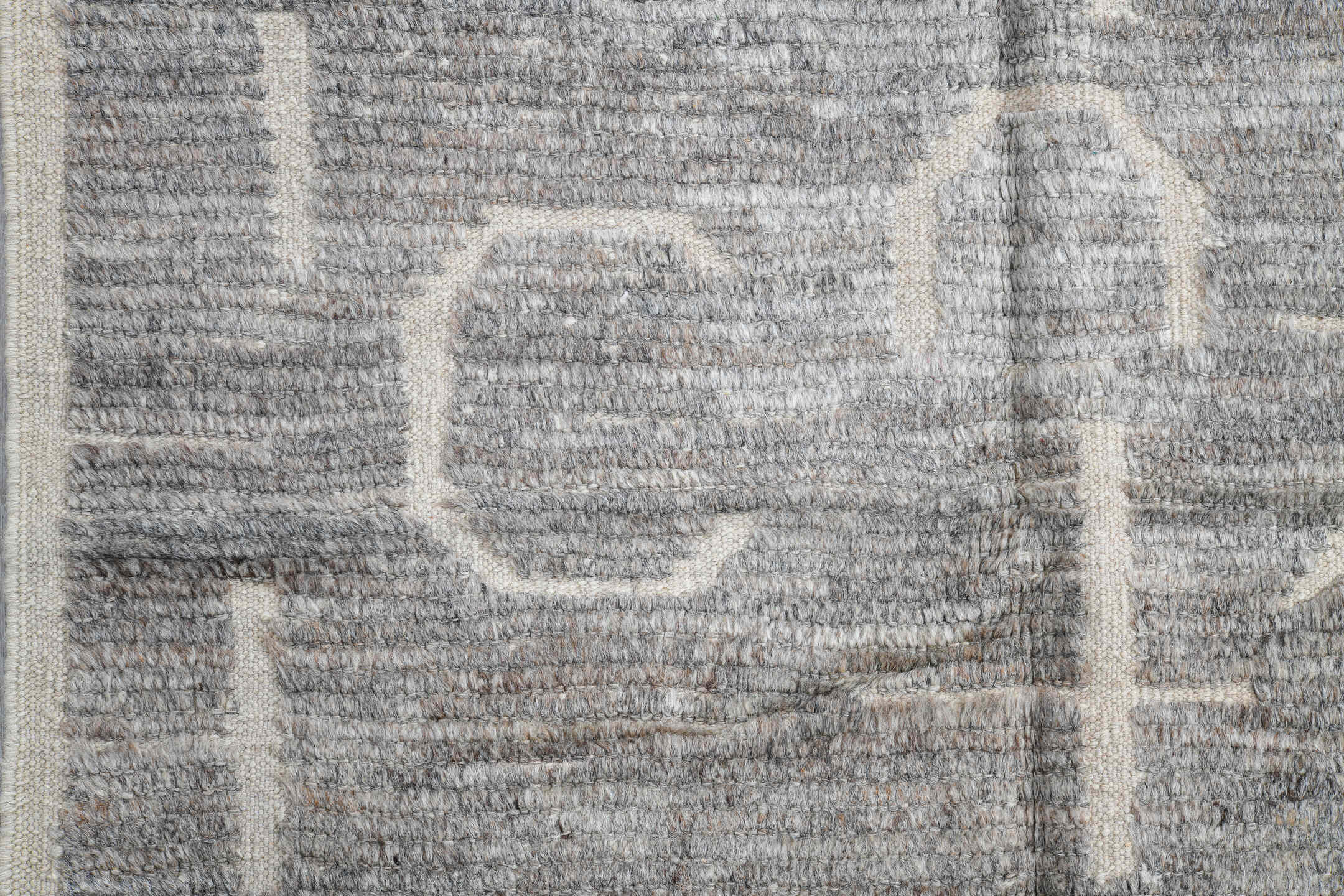 3' x 11' one-of-a-kind handmade vintage Tulu runner rug. Color palette: gray, ivory, charcoal, slate, black