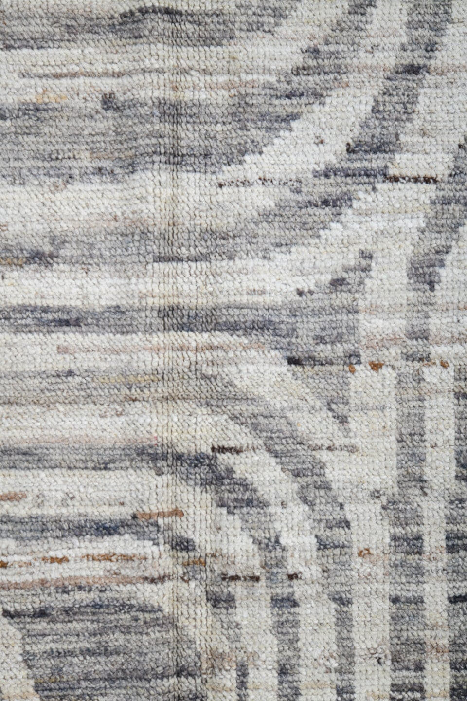 3' x 12' one-of-a-kind handmade vintage Tulu runner rug. Color palette: ivory, gray, charcoal, taupe, black, beige