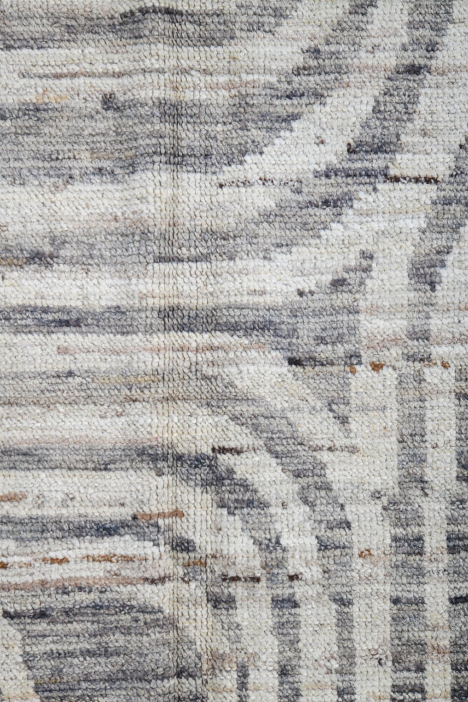 3' x 12' one-of-a-kind handmade vintage Tulu runner rug. Color palette: ivory, gray, charcoal, taupe, black, beige