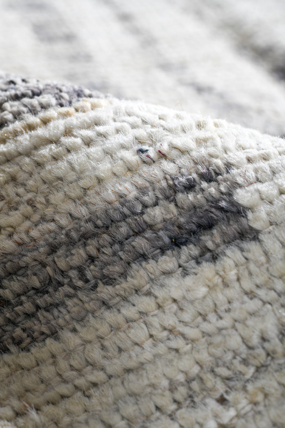 3' x 12' one-of-a-kind handmade vintage Tulu runner rug. Color palette: ivory, gray, charcoal, taupe, black, beige