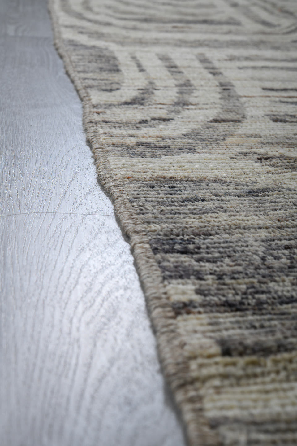 3' x 12' one-of-a-kind handmade vintage Tulu runner rug. Color palette: ivory, gray, charcoal, taupe, black, beige