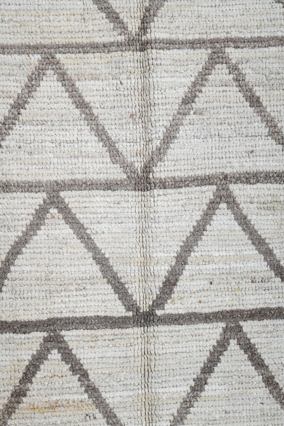 3' x 9' one-of-a-kind handmade vintage Tulu runner rug. Color palette: ivory, taupe, gray, beige