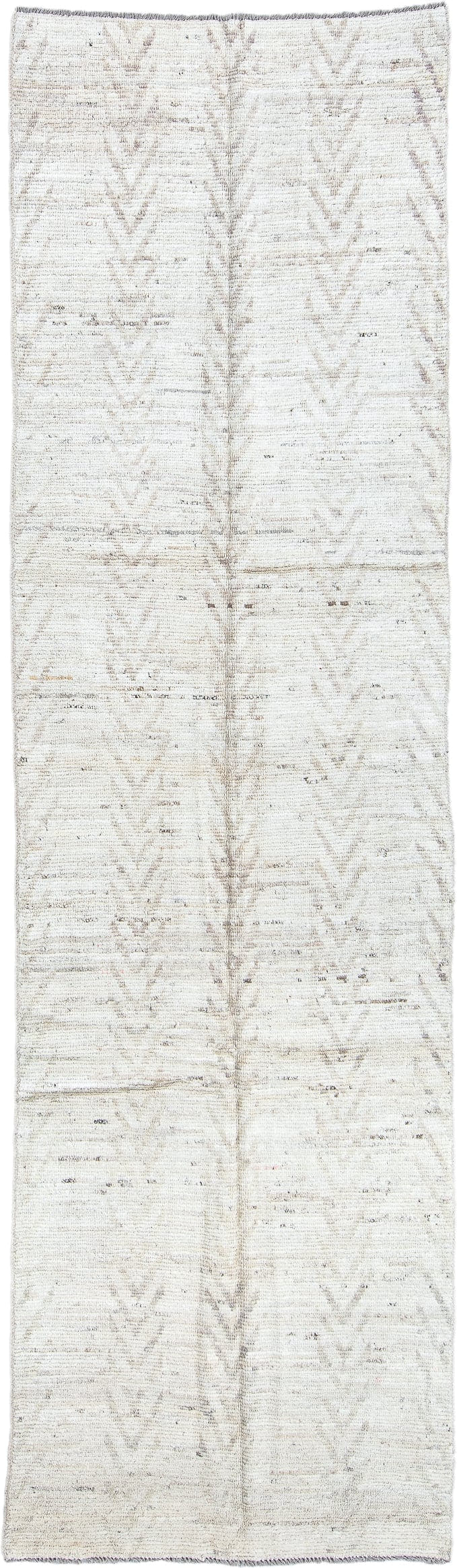 3' x 10' one-of-a-kind handmade vintage Tulu runner rug. Color palette: ivory, taupe, beige, gray