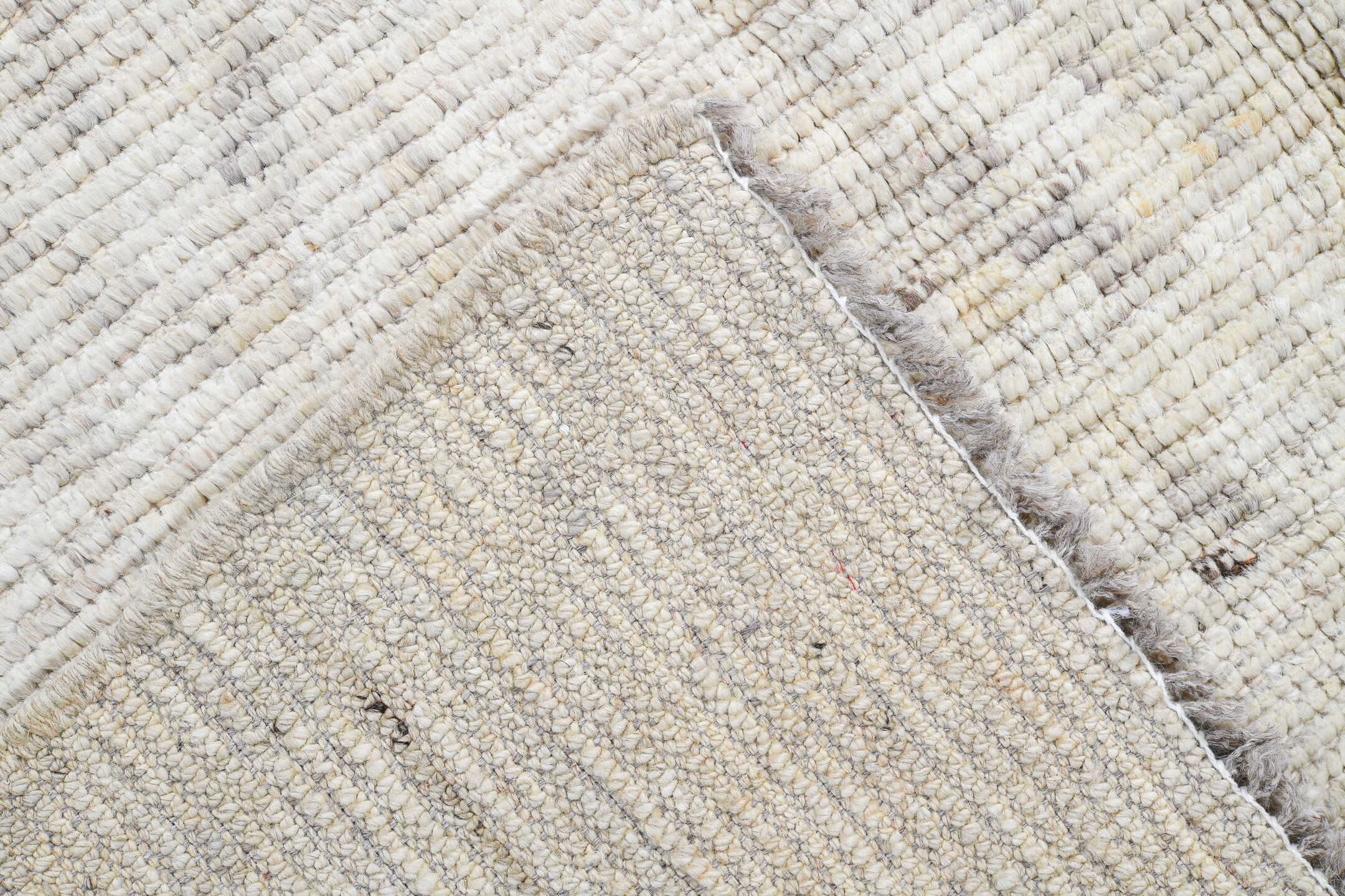 3' x 10' one-of-a-kind handmade vintage Tulu runner rug. Color palette: ivory, taupe, beige, gray