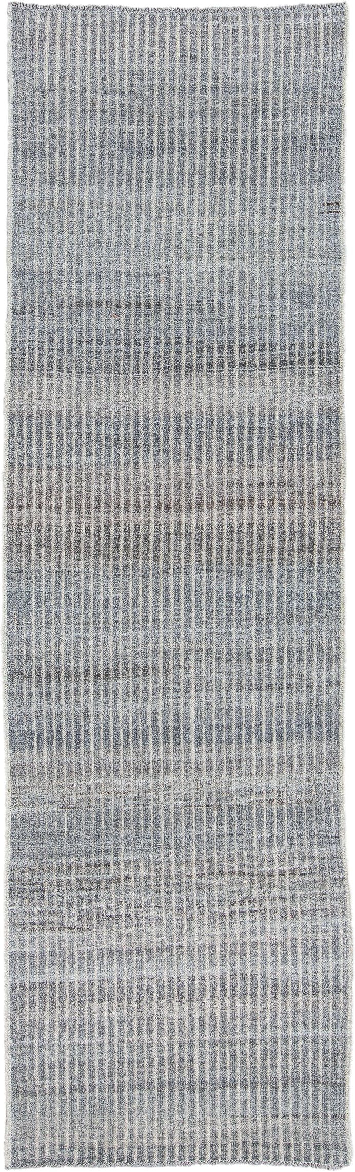 2' x 9' one-of-a-kind handmade vintage Tulu runner rug. Color palette: ivory, slate, gray, charcoal, black