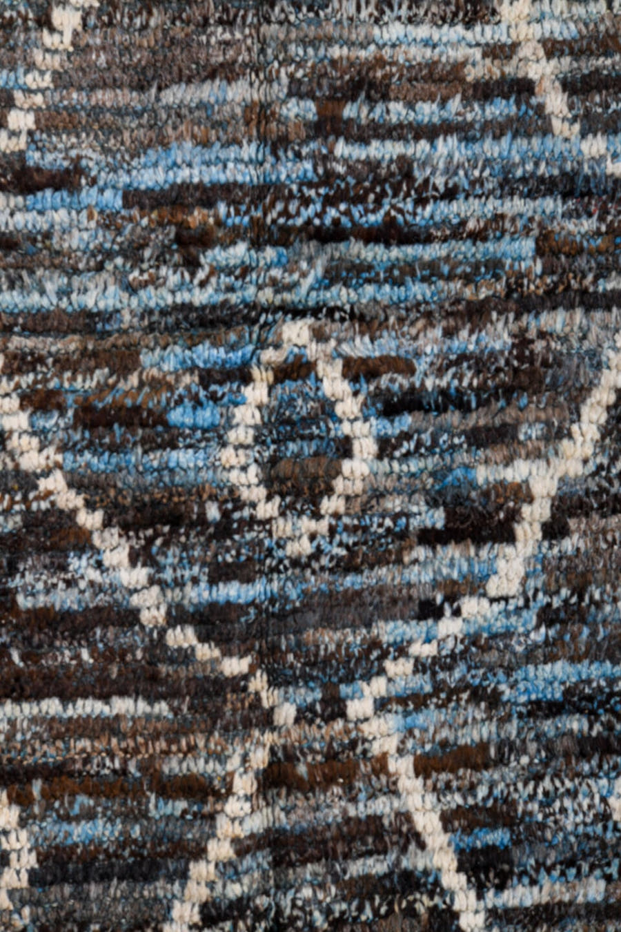 3' x 13' one-of-a-kind handmade vintage Tulu runner rug. Color palette: blue_gray, charcoal, ivory, slate, taupe, gray, blue