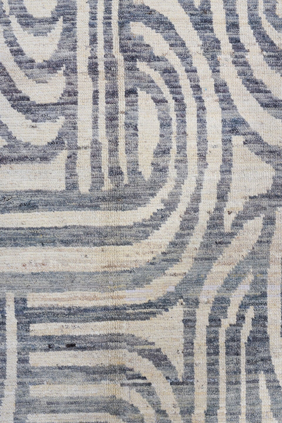3' x 13' one-of-a-kind handmade vintage Tulu runner rug. Color palette: ivory, slate, charcoal, taupe, cream, gray, black