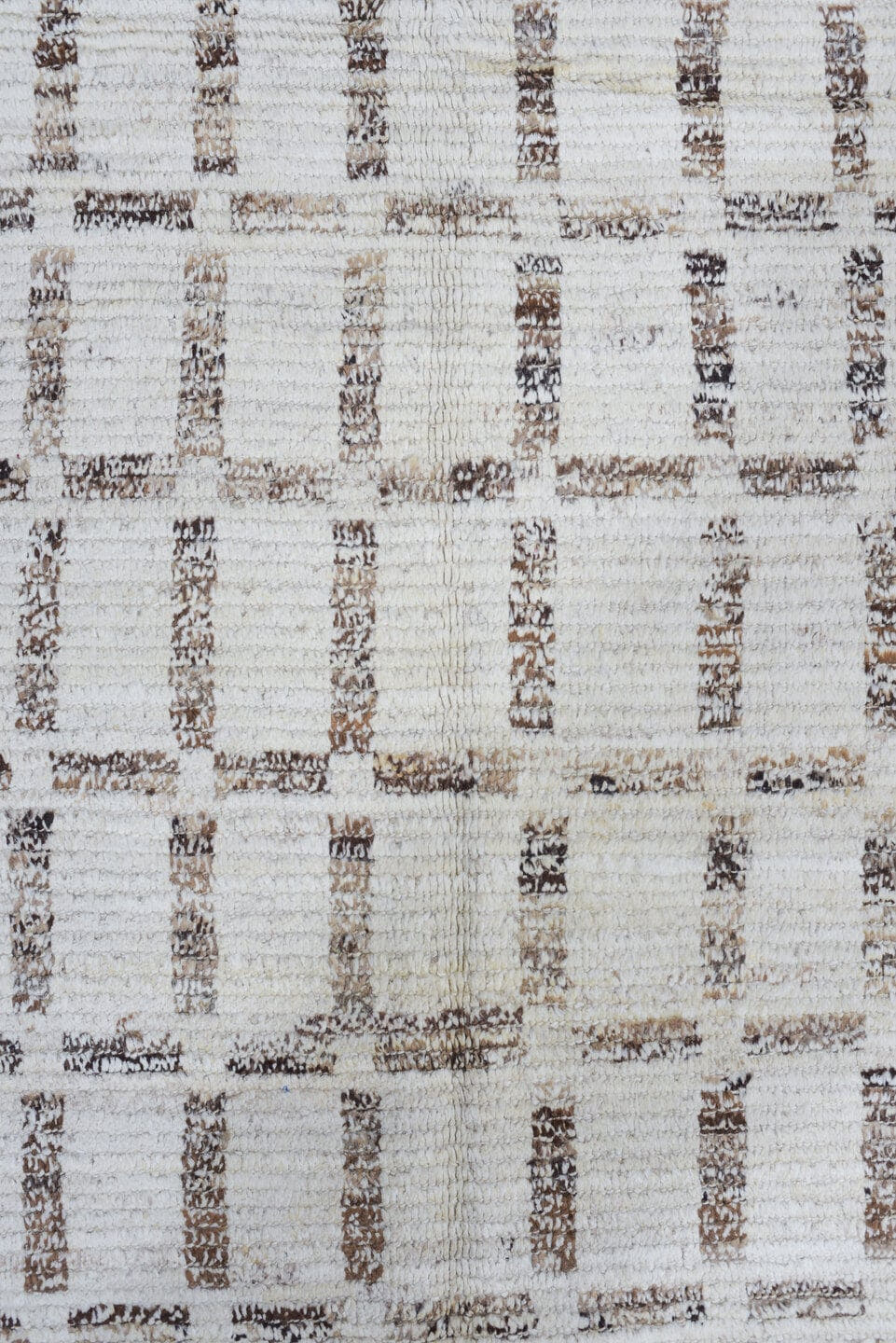 3' x 13' one-of-a-kind handmade vintage Tulu runner rug. Color palette: ivory, taupe, brown, cream, beige, gray