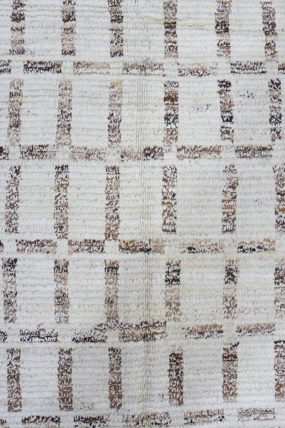 3' x 13' one-of-a-kind handmade vintage Tulu runner rug. Color palette: ivory, taupe, brown, cream, beige, gray