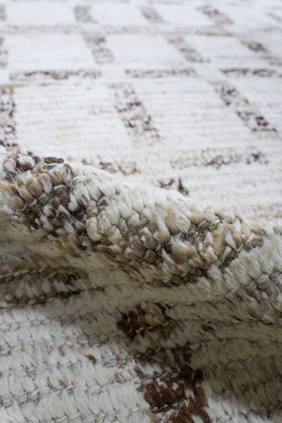 3' x 13' one-of-a-kind handmade vintage Tulu runner rug. Color palette: ivory, taupe, brown, cream, beige, gray