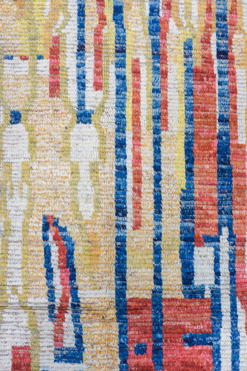 3' x 9' one-of-a-kind handmade vintage Tulu runner rug. Color palette: ivory, red, blue, gold, camel, beige