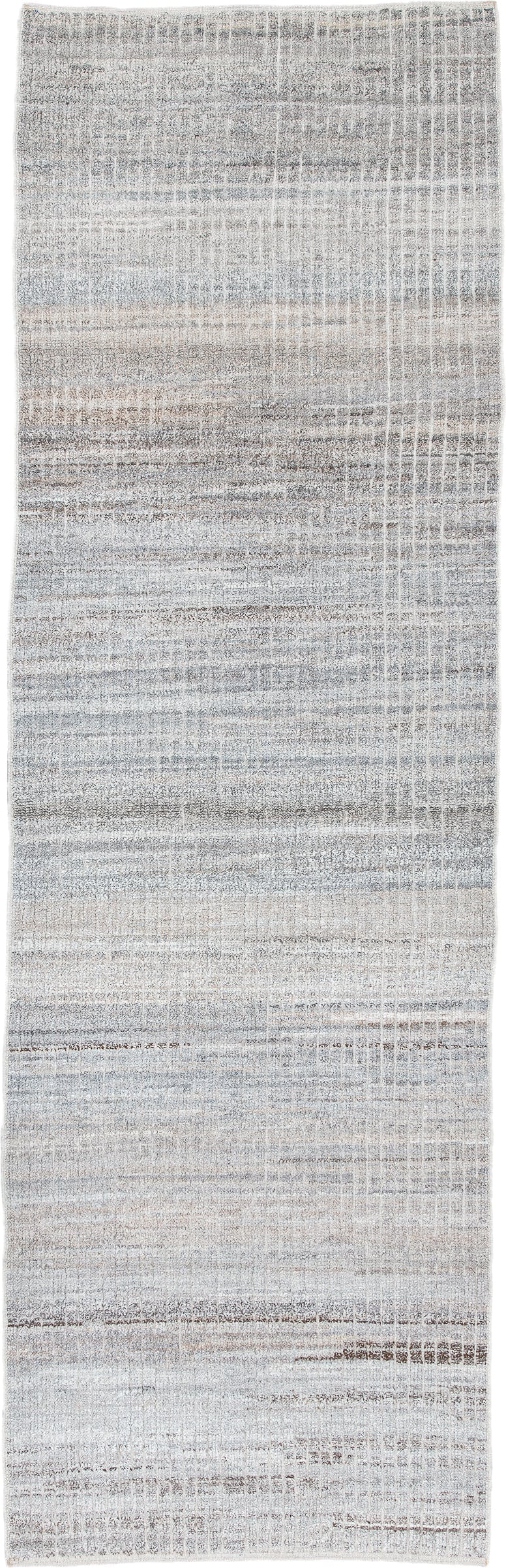3' x 9' one-of-a-kind handmade vintage Tulu runner rug. Color palette: ivory, taupe, gray, beige, charcoal, black