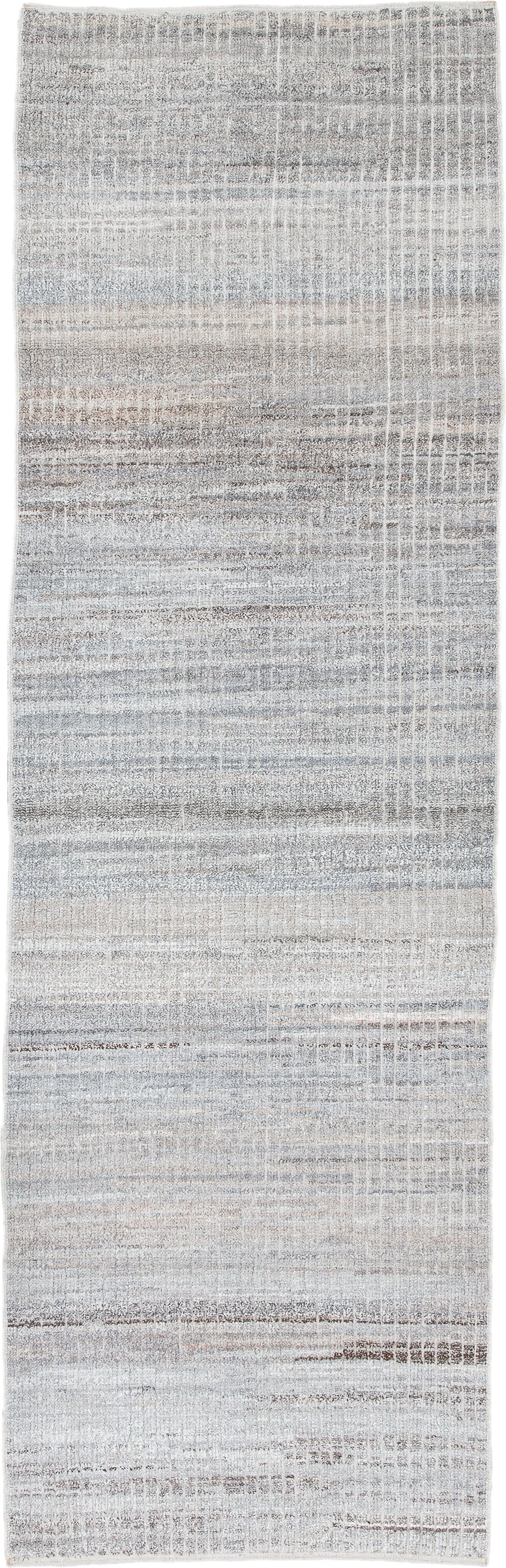 3' x 9' one-of-a-kind handmade vintage Tulu runner rug. Color palette: ivory, taupe, gray, beige, charcoal, black