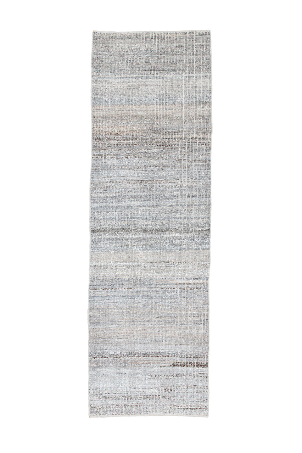 3' x 9' one-of-a-kind handmade vintage Tulu runner rug. Color palette: dark gray, dim gray, gainsboro, gray, light blue