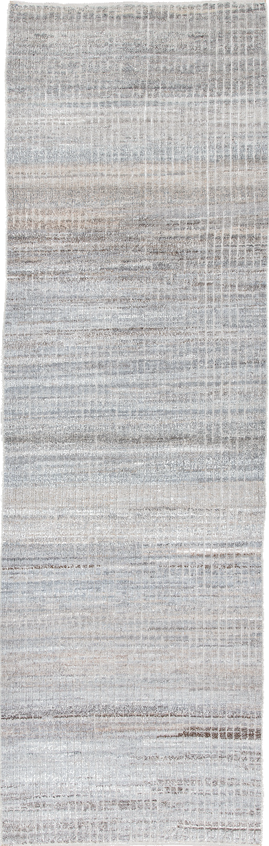 3' x 9' one-of-a-kind handmade vintage Tulu runner rug. Color palette: dark gray, dim gray, gainsboro, gray, light blue
