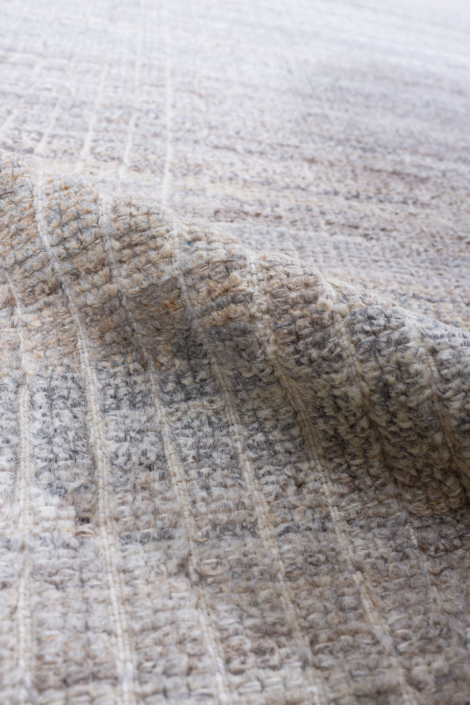 3' x 9' one-of-a-kind handmade vintage Tulu runner rug. Color palette: ivory, taupe, gray, beige, charcoal, black
