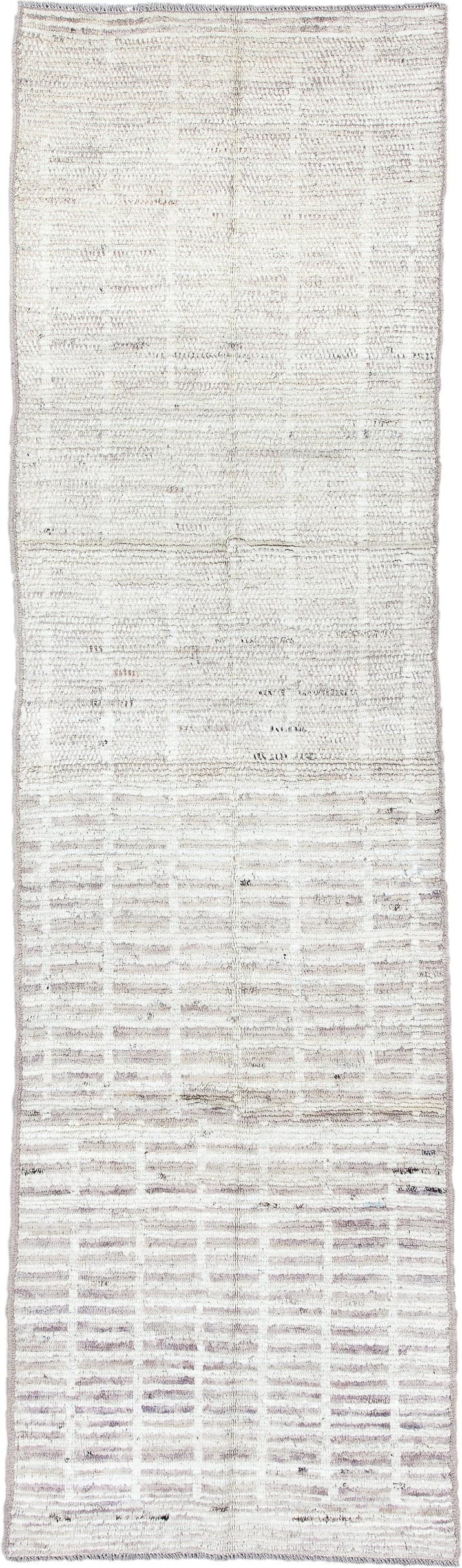 2' x 9' one-of-a-kind handmade vintage Tulu runner rug. Color palette: ivory, taupe, gray, cream, charcoal, beige, black