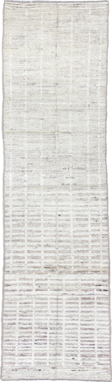 2' x 9' one-of-a-kind handmade vintage Tulu runner rug. Color palette: ivory, taupe, gray, cream, charcoal, beige, black