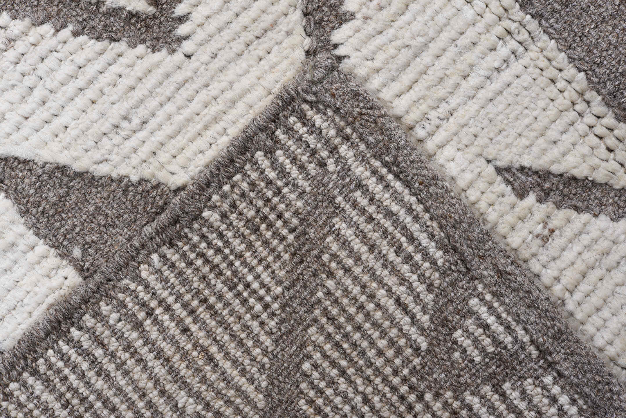 3' x 13' one-of-a-kind handmade vintage Tulu runner rug. Color palette: ivory, taupe, brown, camel, beige, gray