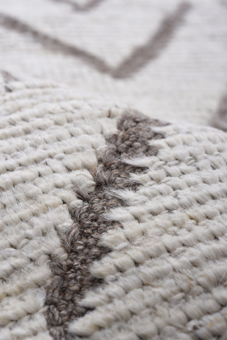 3' x 13' one-of-a-kind handmade vintage Tulu runner rug. Color palette: ivory, taupe, brown, camel, beige, gray