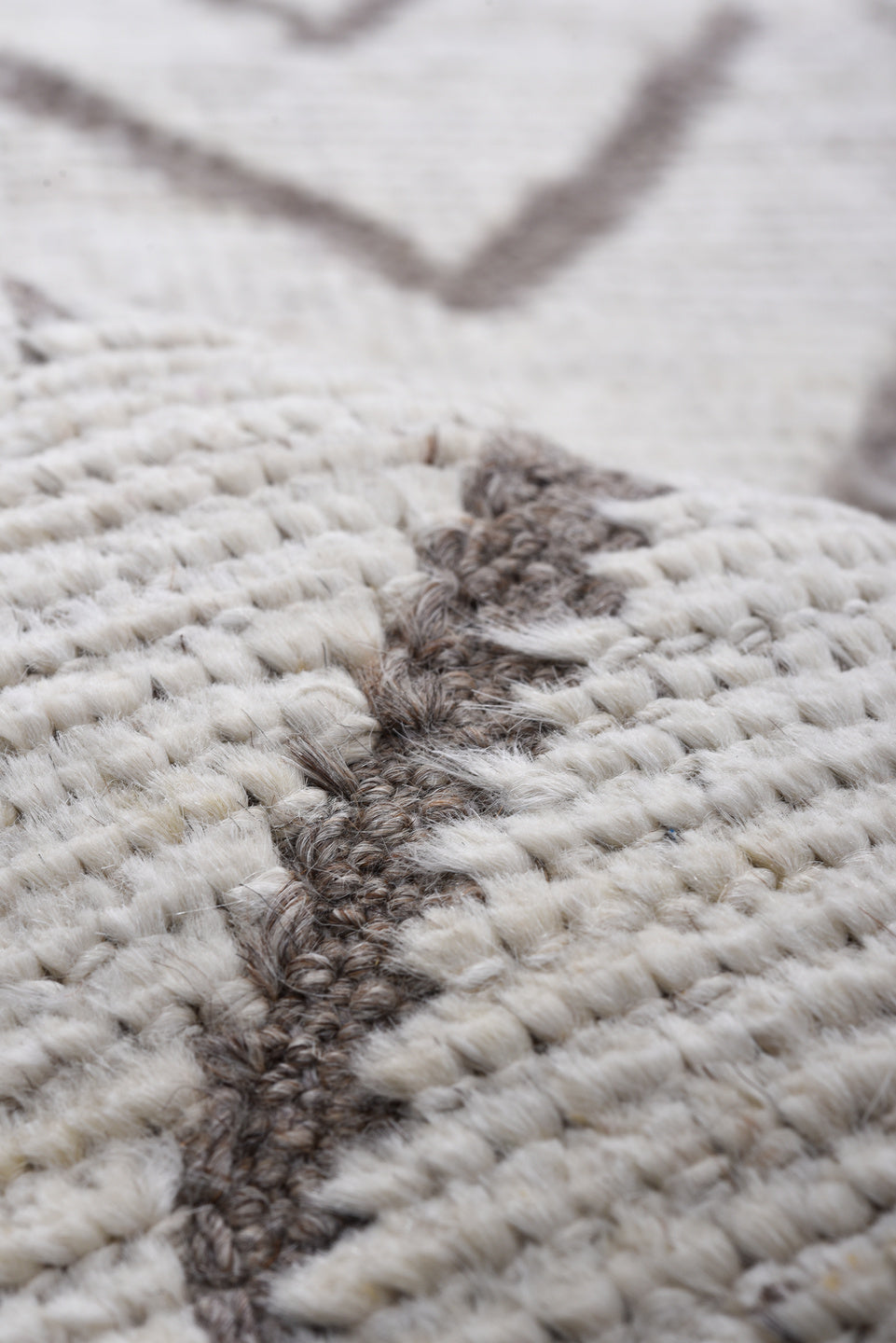 3' x 13' one-of-a-kind handmade vintage Tulu runner rug. Color palette: ivory, taupe, brown, camel, beige, gray