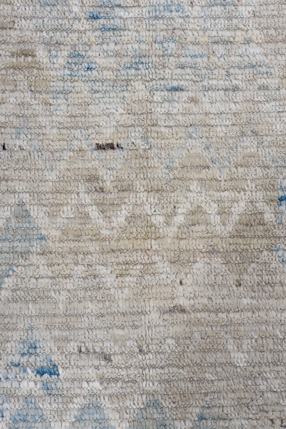 3' x 13' one-of-a-kind handmade vintage Tulu runner rug. Color palette: taupe, ivory, pale blue, beige, cream, gray