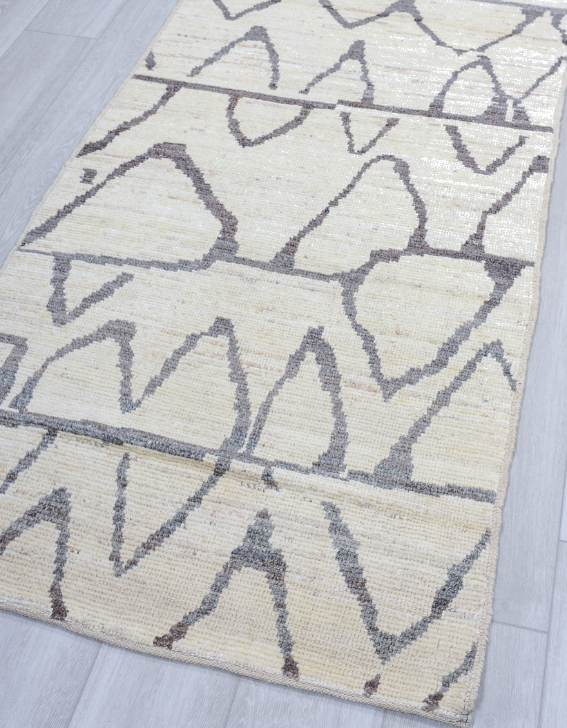 3' x 9' one-of-a-kind handmade vintage Tulu runner rug. Color palette: blue, dark gray, dim gray, gainsboro, gray