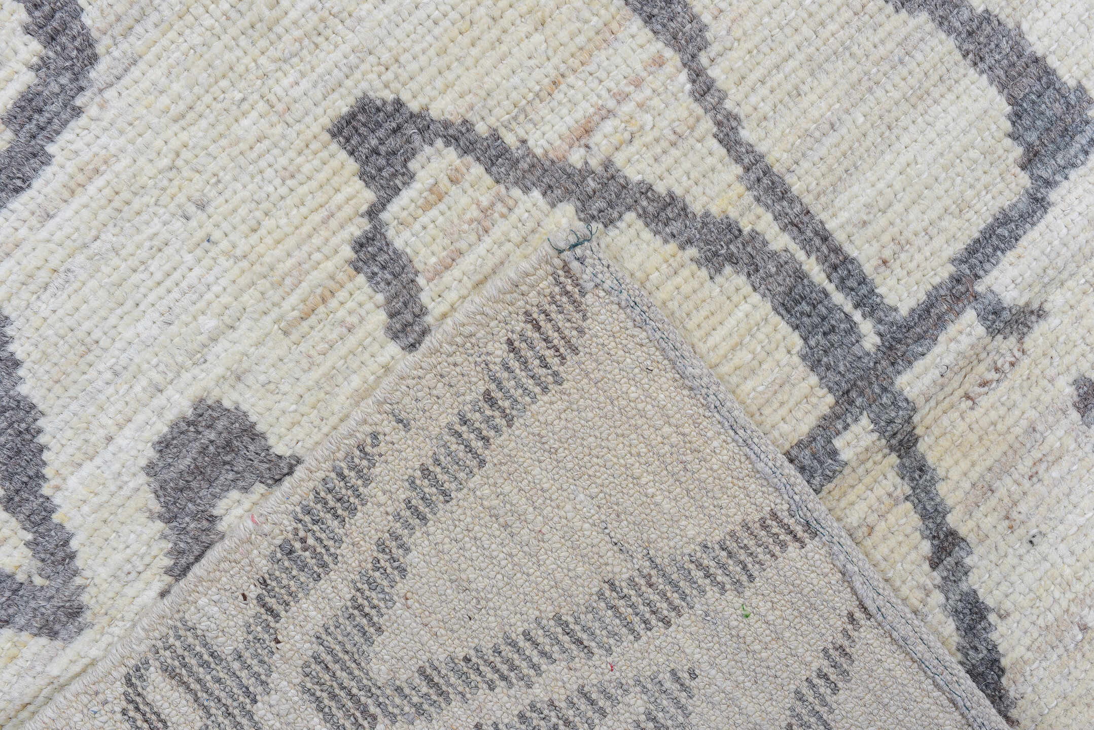 3' x 9' one-of-a-kind handmade vintage Tulu runner rug. Color palette: ivory, charcoal, gray, black