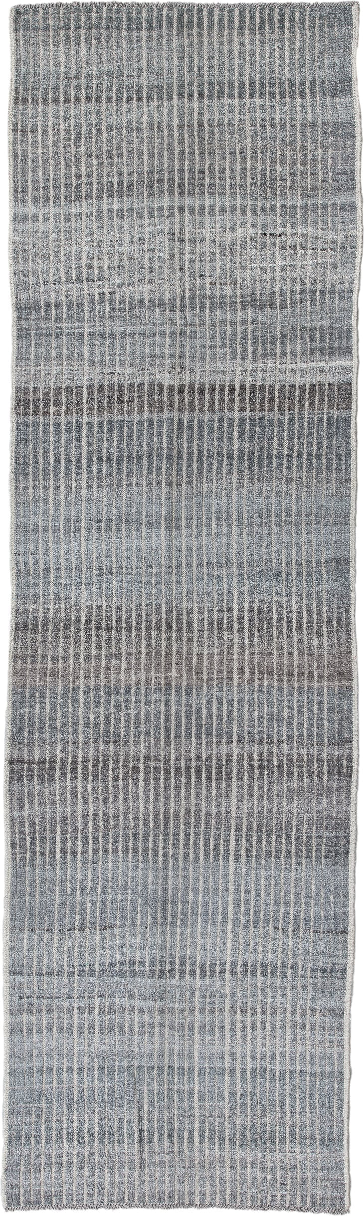 2' x 9' one-of-a-kind handmade vintage Tulu runner rug. Color palette: gray, ivory, charcoal, slate, black