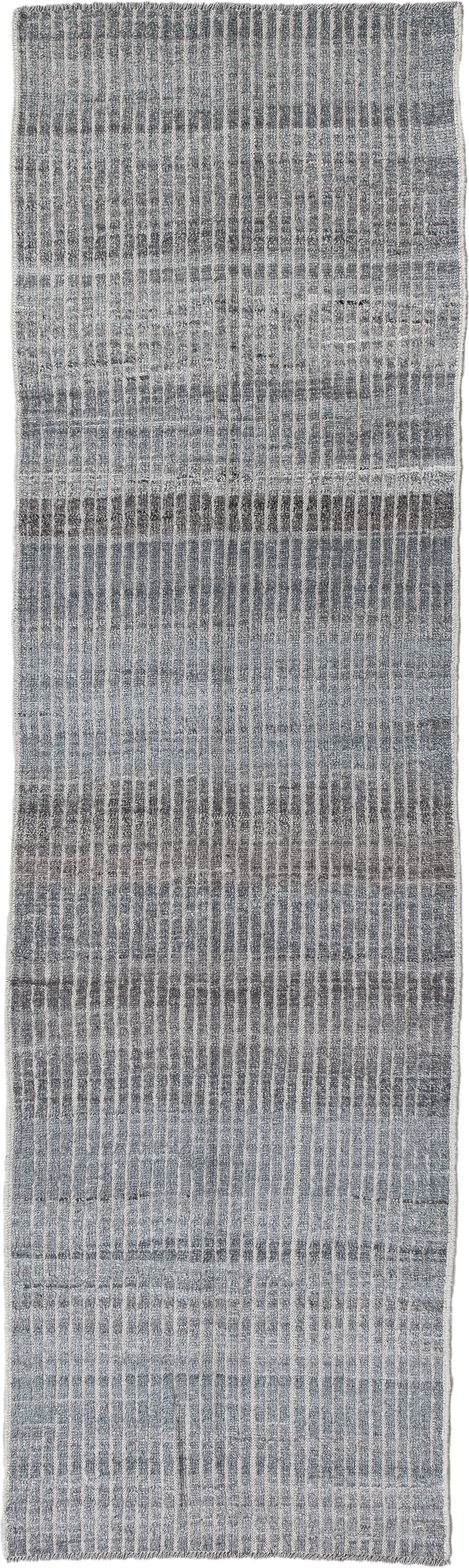 2' x 9' one-of-a-kind handmade vintage Tulu runner rug. Color palette: gray, ivory, charcoal, slate, black