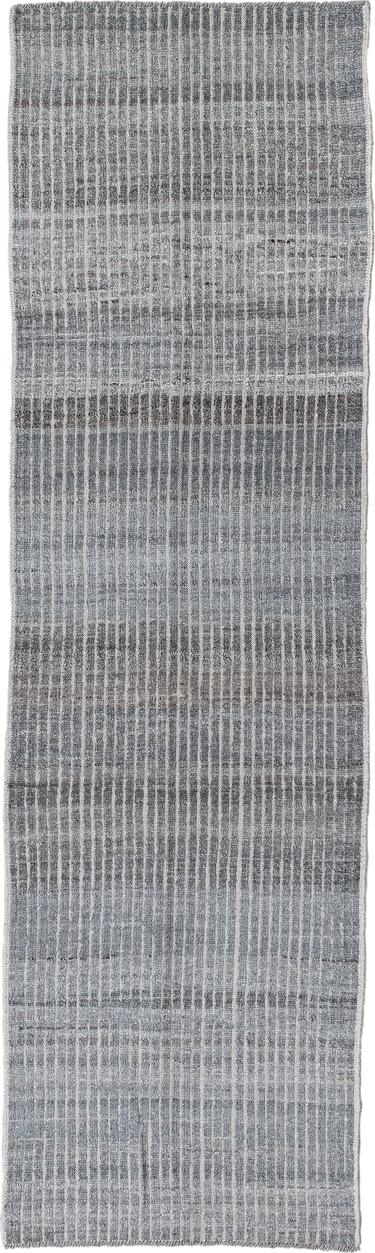 2' x 9' one-of-a-kind handmade vintage Tulu runner rug. Color palette: gray, ivory, charcoal, slate, black