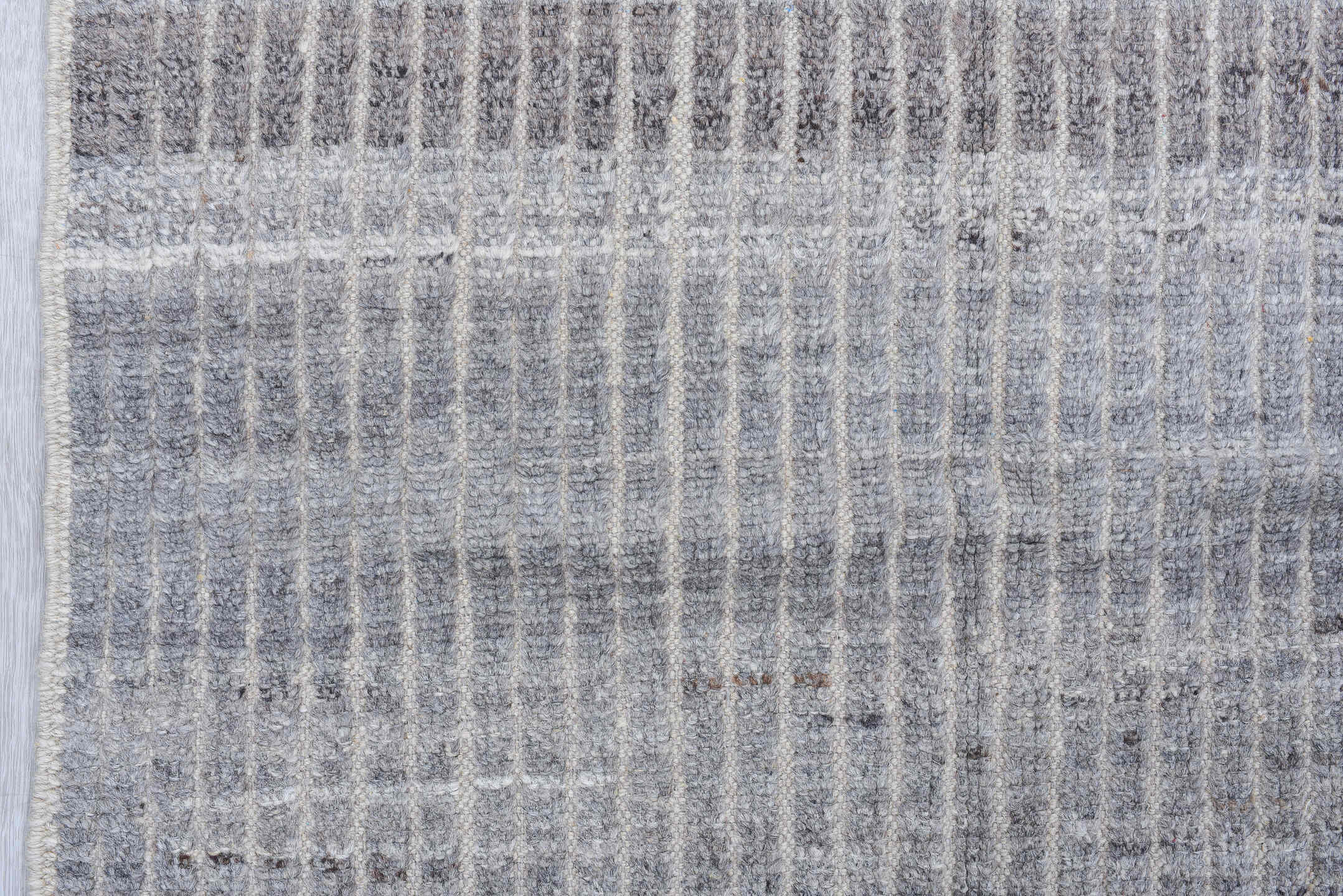 2' x 9' one-of-a-kind handmade vintage Tulu runner rug. Color palette: gray, ivory, charcoal, slate, black