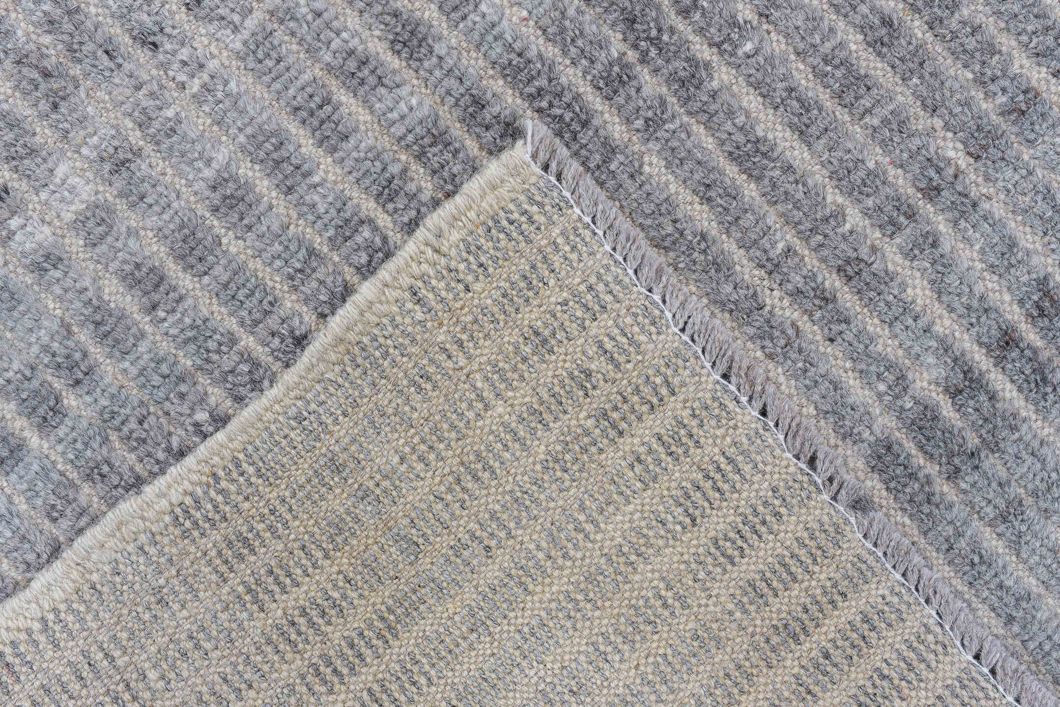 2' x 9' one-of-a-kind handmade vintage Tulu runner rug. Color palette: gray, ivory, charcoal, slate, black