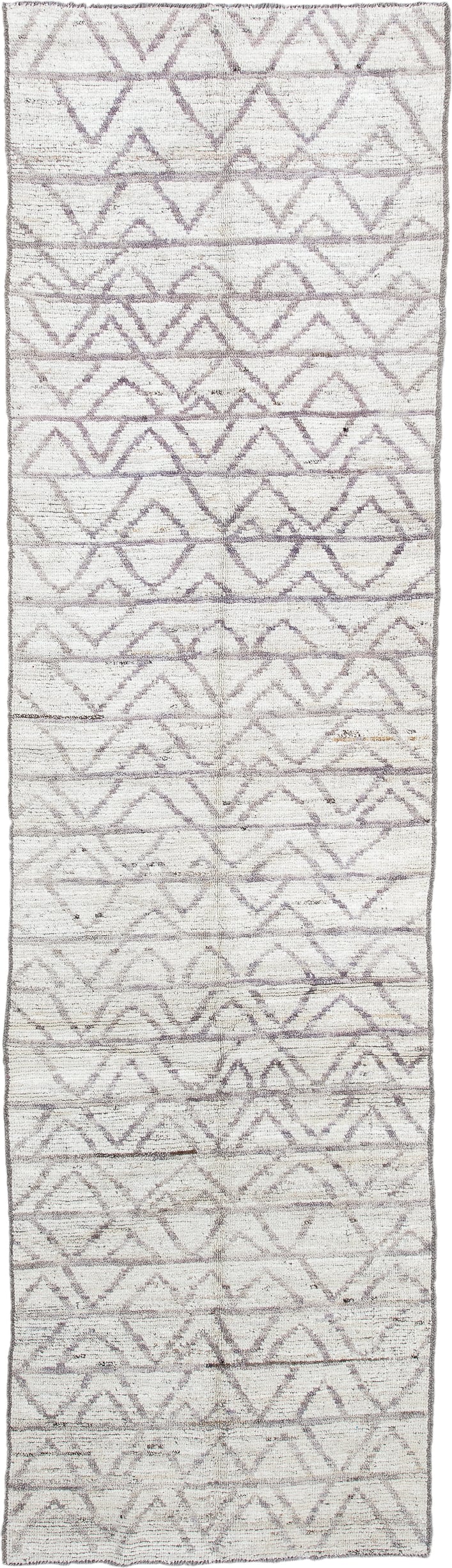 3' x 10' one-of-a-kind handmade vintage Tulu runner rug. Color palette: ivory, taupe, gray, cream, beige